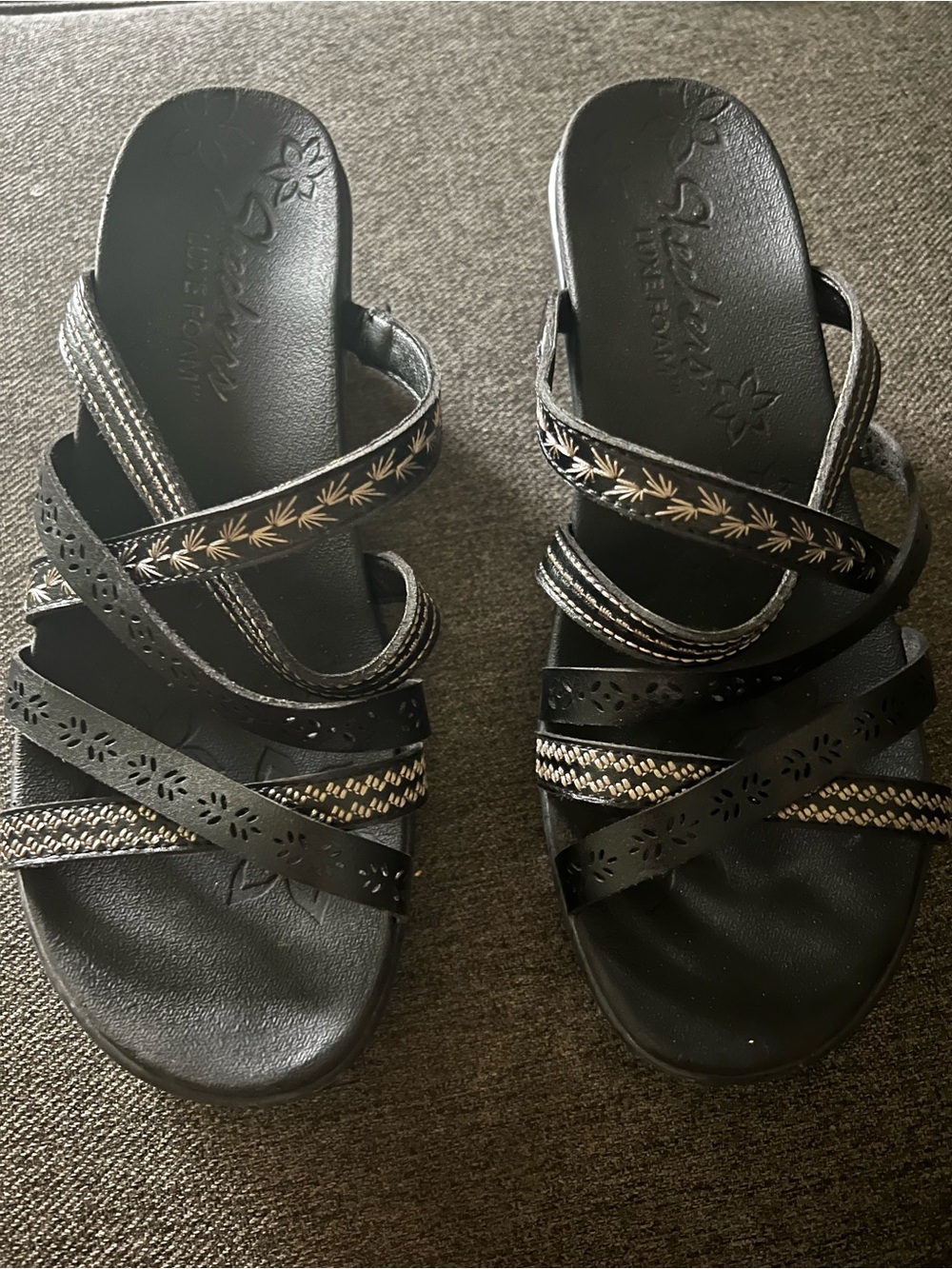Skechers Black Slip-On Strappy Sandals